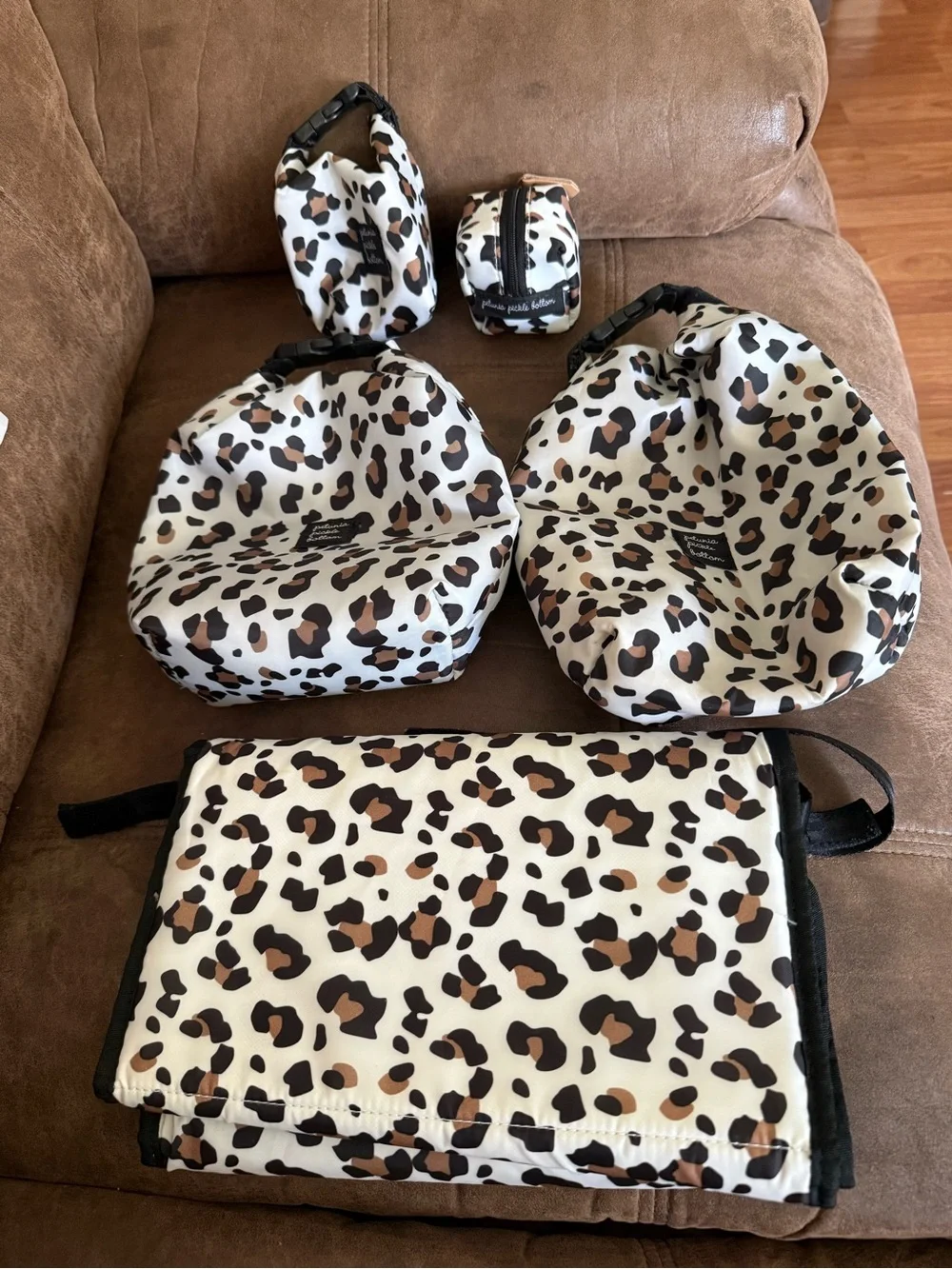 Petunia Pickle Bottom Leopard Print Kids Accessories Set - White, Brown, Black